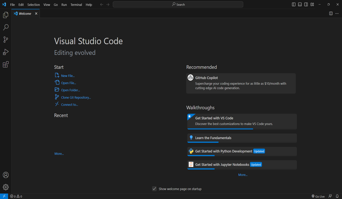 interface de Visual Studio Code